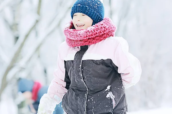 Cheerful Happy Little Girl Winter Walk Concept Happy Childhood Warm — Stock Photo, Image