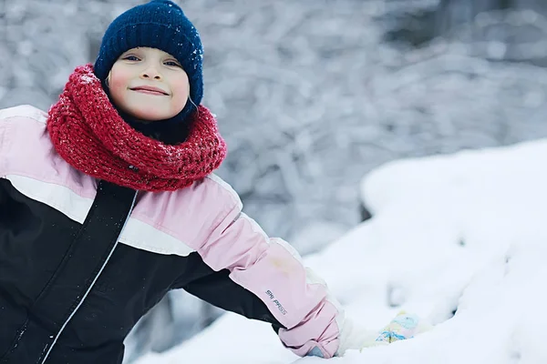 Cheerful Happy Little Girl Winter Walk Concept Happy Childhood Warm — Stock Photo, Image