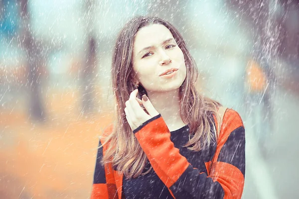 Joven Hermosa Mujer Abrigo Cuadros Parque Otoño — Foto de Stock