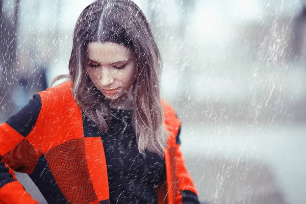 Joven Hermosa Mujer Abrigo Cuadros Parque Otoño — Foto de Stock