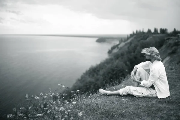 Lonely Man Seashore Concept Waiting Loneliness — Stock Photo, Image