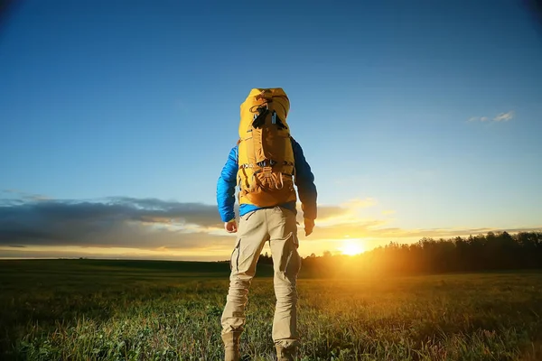 Brutal Man Backpack Tourist Hike Concept Active Recreation Guy Equipment — Stock Photo, Image