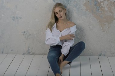 güzel genç model, portre, çekici sarışın kadın moda portre