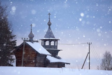 Eski Kizhi kilise, kış görünümü, Rusya mimarisi