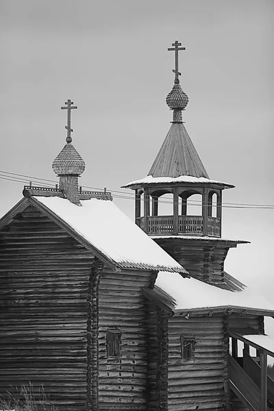 Houten Huizen Van Russische Platteland Houten Architectuur Winterlandschap Russische Dorp — Stockfoto