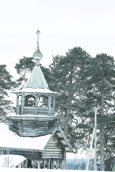 Holzkirche Kanada Verschneite Winterlandschaft Christliche Historische Kirche — Stockfoto