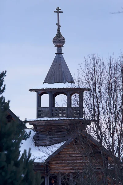 Архитектура Старой Кижской Церкви Зимний Вид Россия — стоковое фото