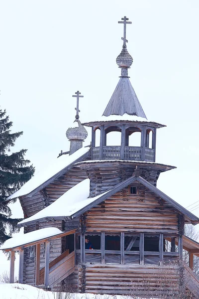 Architektura Starych Kizhi Kościoła Zima Widoku Rosja — Zdjęcie stockowe