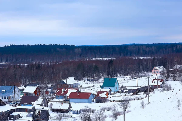 Holzhäuser Der Russischen Landschaft Holzarchitektur Winterlandschaft Russischen Dorf — Stockfoto