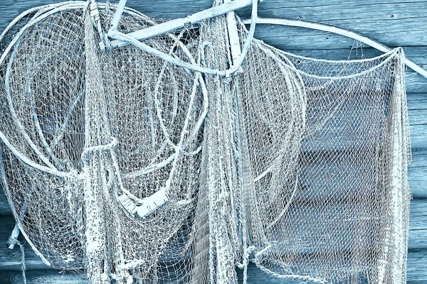 Staré Rybářské Sítě Textura Rustikální Pozadí — Stock fotografie