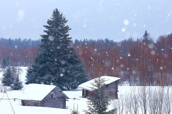 Holzhäuser Der Russischen Landschaft Holzarchitektur Winterlandschaft Russischen Dorf — Stockfoto