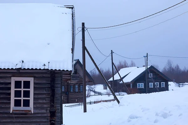 Dřevěné Domy Ruský Venkov Dřevěné Architektury Zimní Krajina Ruské Vesnici — Stock fotografie