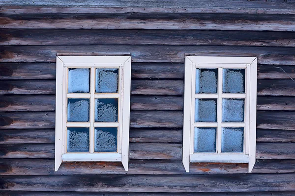 Casas Madera Campiña Rusa Arquitectura Madera Paisaje Invierno Pueblo Ruso —  Fotos de Stock