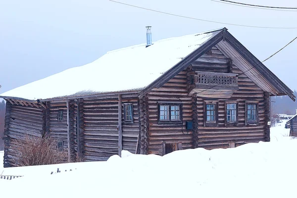 Maisons Bois Campagne Russe Architecture Bois Paysage Hivernal Dans Village — Photo