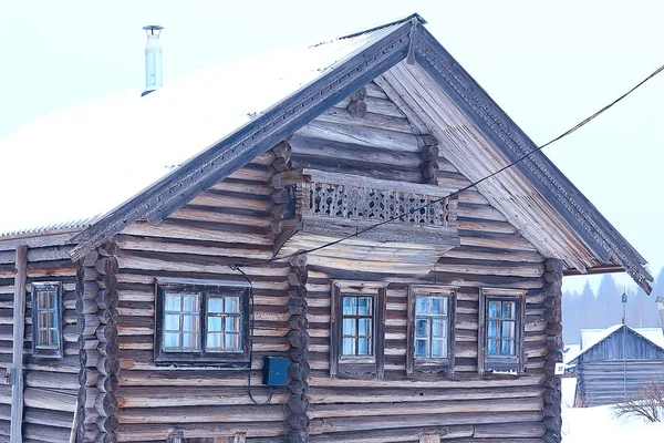 Dřevěné Domy Ruský Venkov Dřevěné Architektury Zimní Krajina Ruské Vesnici — Stock fotografie