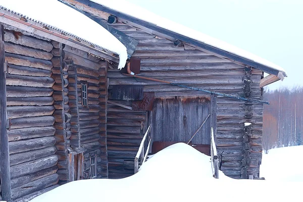 Maisons Bois Campagne Russe Architecture Bois Paysage Hivernal Dans Village — Photo