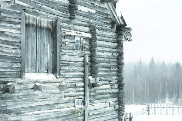 Wooden Houses Russian Countryside Wooden Architecture Winter Landscape Russian Village — Stock Photo, Image