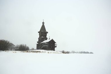 Eski Kizhi kilise, kış görünümü, Rusya mimarisi