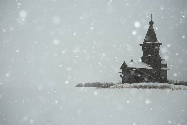 Eski Kizhi kilise, kış görünümü, Rusya mimarisi