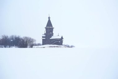 Kanada, karlı kış manzara, Hristiyan kilisesi tarihi ahşap kilise