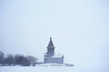 Eski Kizhi kilise, kış görünümü, Rusya mimarisi