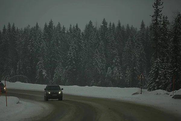 Köd Téli Road Magányos Téli Táj — Stock Fotó