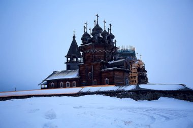 Eski Kizhi kilise, kış görünümü, Rusya mimarisi