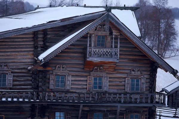 Wooden Houses Russian Countryside Wooden Architecture Winter Landscape Russian Village — Stock Photo, Image