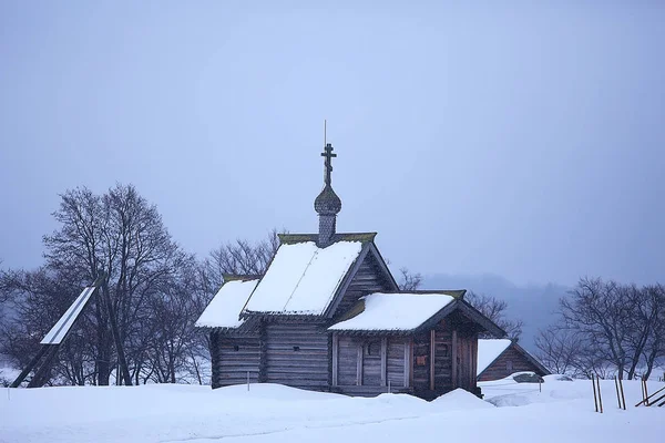 Iglesia Madera Finlandia Paisaje Invernal Escandinavia Arquitectura Antigua — Foto de Stock