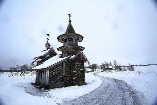 Arquitectura Antigua Iglesia Kizhi Vista Invierno Rusia —  Fotos de Stock