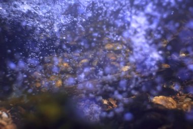Sualtı dağ açık nehir, sualtı fotoğraf bir tatlı su Nehri, hızlı geçerli havada su, sualtı ekosistem manzara kabarcıklar.