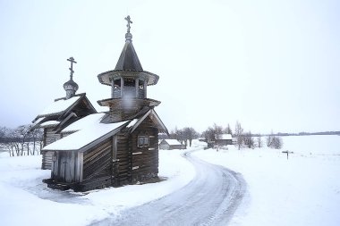 Eski Kizhi kilise, kış görünümü, Rusya mimarisi