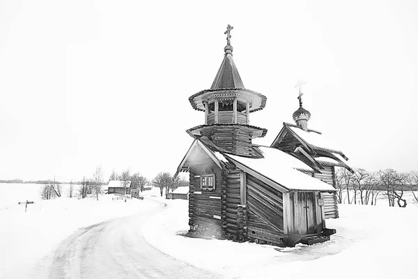 Architektura Starych Kizhi Kościoła Zima Widoku Rosja — Zdjęcie stockowe