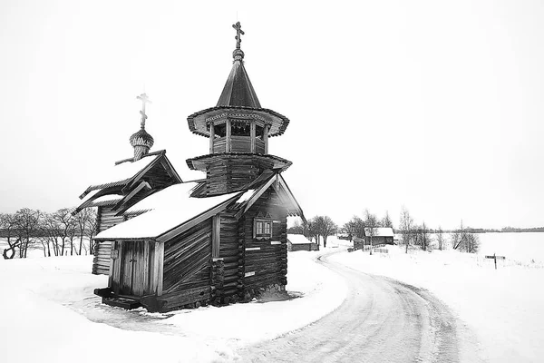 Houten Kerkje Canada Besneeuwde Winterlandschap Christelijke Historische Kerk — Stockfoto