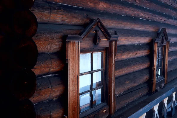 Dřevěné Domy Ruský Venkov Dřevěné Architektury Zimní Krajina Ruské Vesnici — Stock fotografie