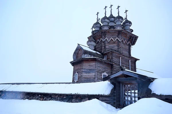Architektura Starych Kizhi Kościoła Zima Widoku Rosja — Zdjęcie stockowe