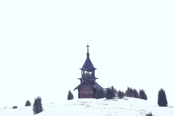 Houten Kerkje Finland Winterlandschap Van Scandinavië Oude Architectuur — Stockfoto