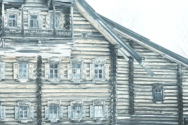 Holzhäuser Der Russischen Landschaft Holzarchitektur Winterlandschaft Russischen Dorf — Stockfoto