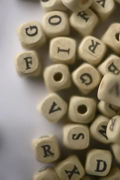 Sfondo Cubi Legno Con Lettere Alfabetiche Concetto Istruzione Lettura Lettere — Foto Stock