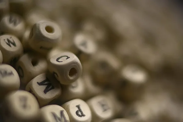 Fundo Cubos Madeira Com Letras Alfabeto Conceito Educação Leitura Aprendizagem — Fotografia de Stock