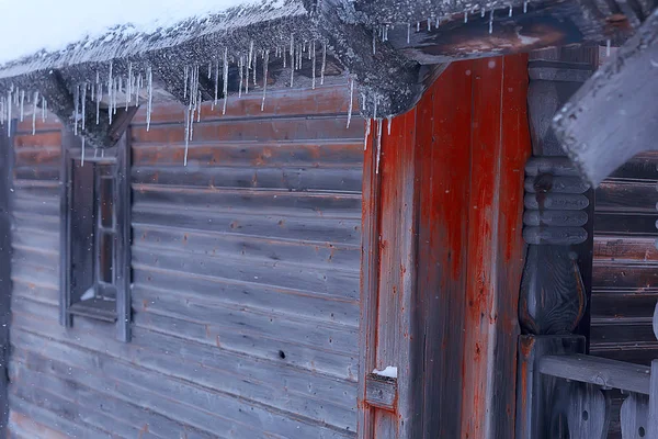 Maisons Bois Campagne Russe Architecture Bois Paysage Hivernal Dans Village — Photo