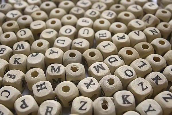 Fundo Cubos Madeira Com Letras Alfabeto Conceito Educação Leitura Aprendizagem — Fotografia de Stock