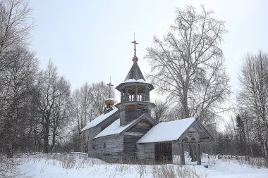 Eski Kizhi kilise, kış görünümü, Rusya mimarisi
