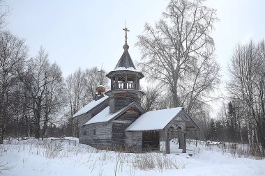 Kanada, karlı kış manzara, Hristiyan kilisesi tarihi ahşap kilise
