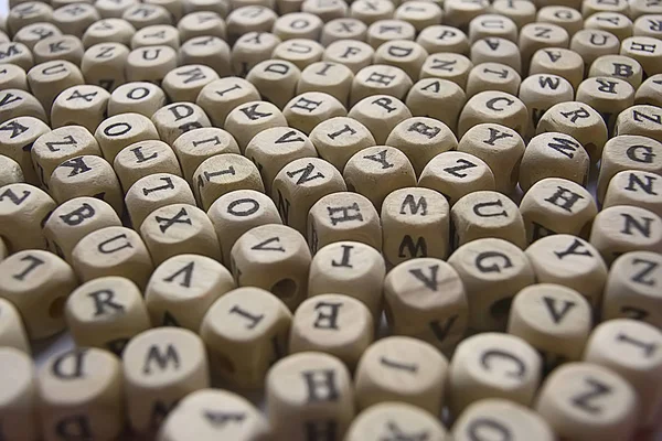 Achtergrond Van Houten Blokjes Met Alfabetletters Concept Van Onderwijs Het — Stockfoto