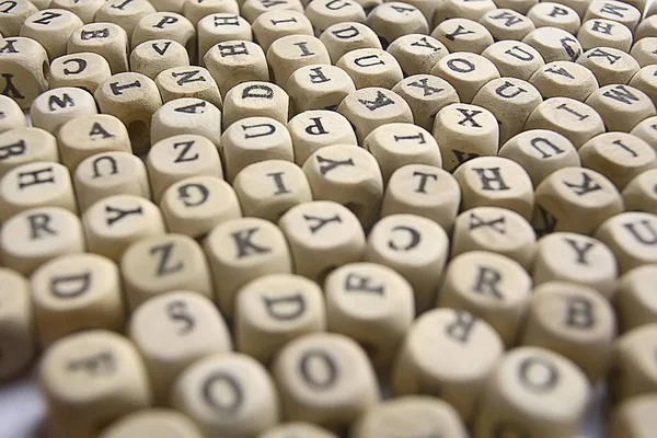 Fundo Cubos Madeira Com Letras Alfabeto Conceito Educação Leitura Aprendizagem — Fotografia de Stock