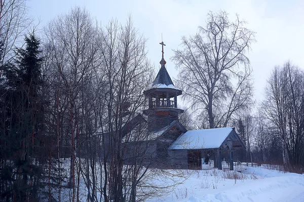 Architektura Starych Kizhi Kościoła Zima Widoku Rosja — Zdjęcie stockowe