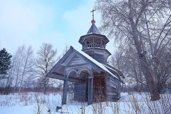 古いキジ島教会 冬景色 ロシアの建築 — ストック写真