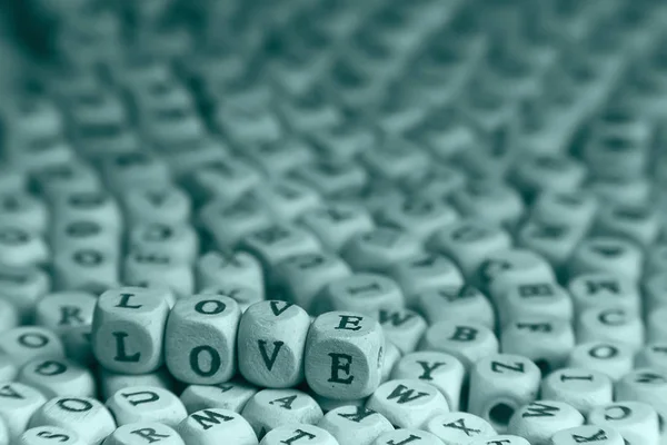 Cubi Legno Con Lettere Iscrizione Love Messaggio Piccole Lettere Concetto — Foto Stock