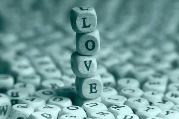 Cubos Madeira Com Letras Inscrição Amor Mensagem Letras Pequenas Conceito — Fotografia de Stock